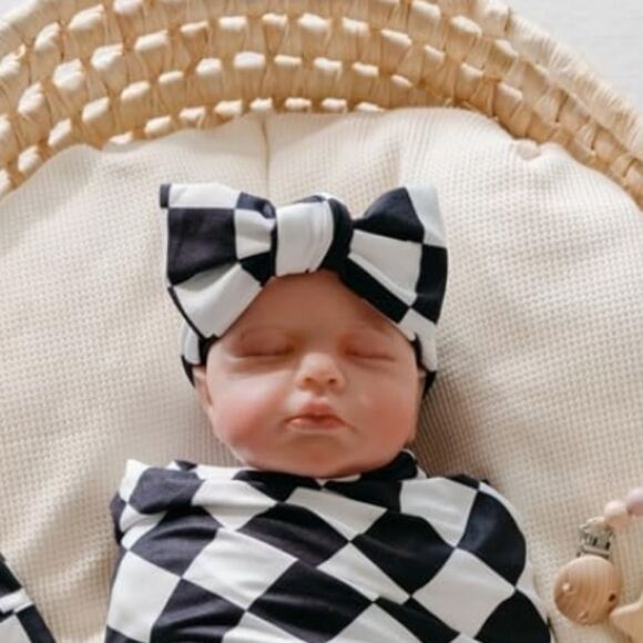 Baby Bow Adjustable Checkered Headband NEW - Picture 1 of 4